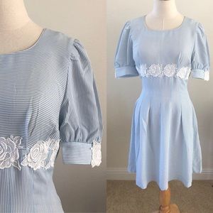 [On Hold] VTG 1990's Blue Striped White Rose Dress